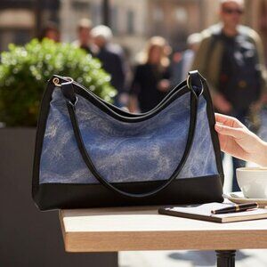 Trendy Denim & Vegan Leather Minimalist Hobo Shoulder Summer Fashion Bag